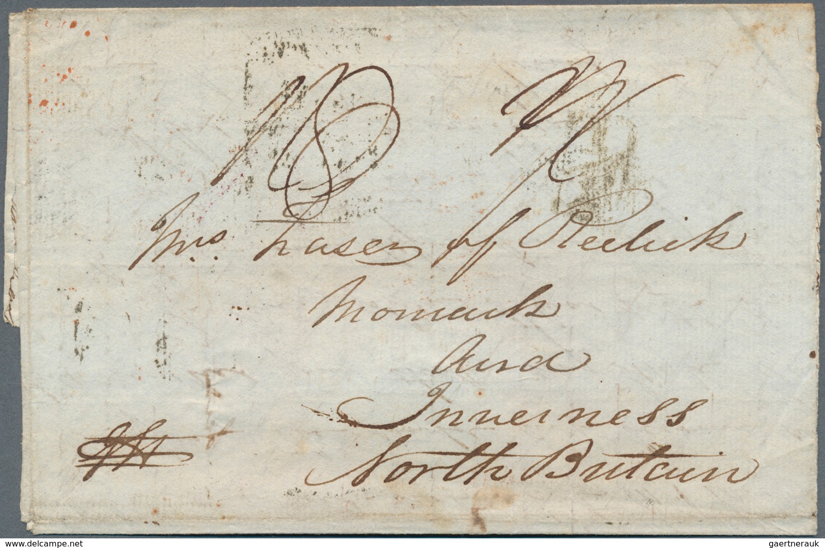 Indien - Vorphilatelie: 1835: "BARELLY/Pt.Pd." Oval Handstamp In Purple On Back Of Letter To Inverne - ...-1852 Vorphilatelie