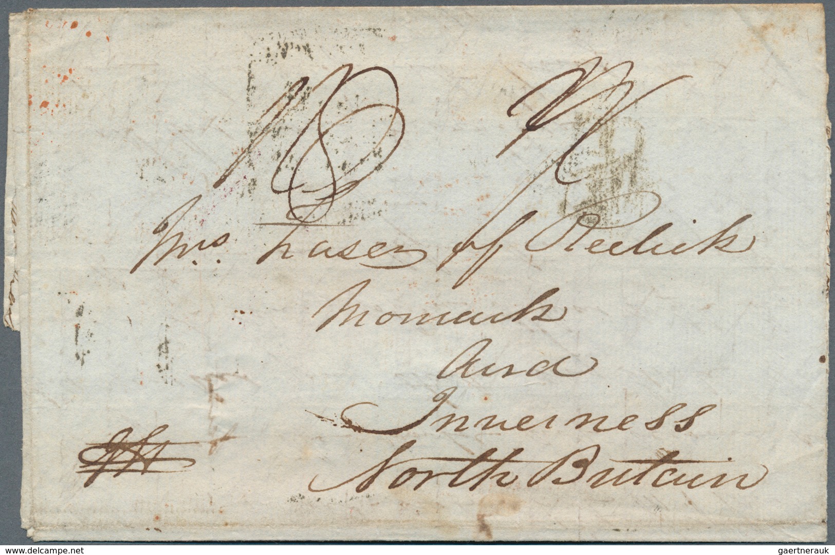 Indien - Vorphilatelie: 1835: "BARELLY/Pt.Pd." Oval Handstamp In Purple On Back Of Letter To Inverne - ...-1852 Prephilately