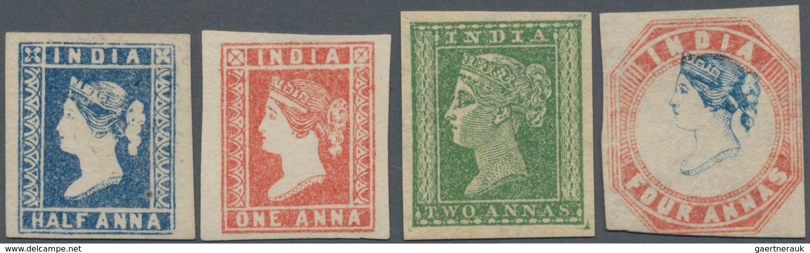 Indien: 1854-55 Complete Set Of The Three Lithographed Stamps Plus The 2a. Typo, With Unused Singles - Andere & Zonder Classificatie