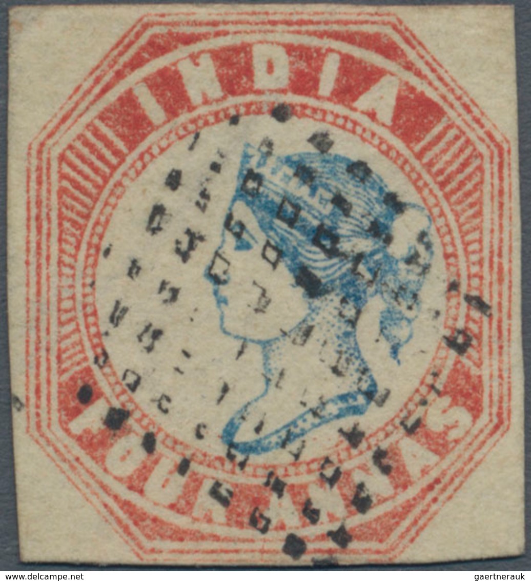 Indien: 1854 Litho 4a. Pale Blue & Red, 2nd Printing, Sheet Pos. 12, Used And Cancelled By Diamond O - Sonstige & Ohne Zuordnung