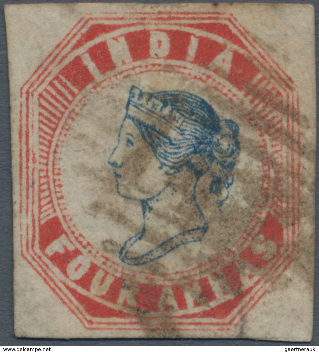 Indien: 1854-55 Litho 4a. Blue & Red From The 4th Printing, Sheet Pos. 19, Used And Cancelled By Num - Sonstige & Ohne Zuordnung