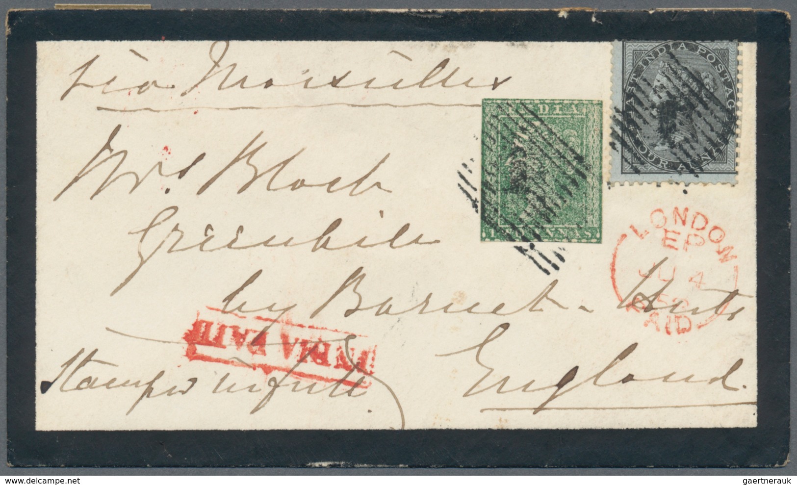 Indien: 1858 (6 May): Mourning Cover From Bombay To England Via Marseilles Franked By 1854 2a. Green - Andere & Zonder Classificatie