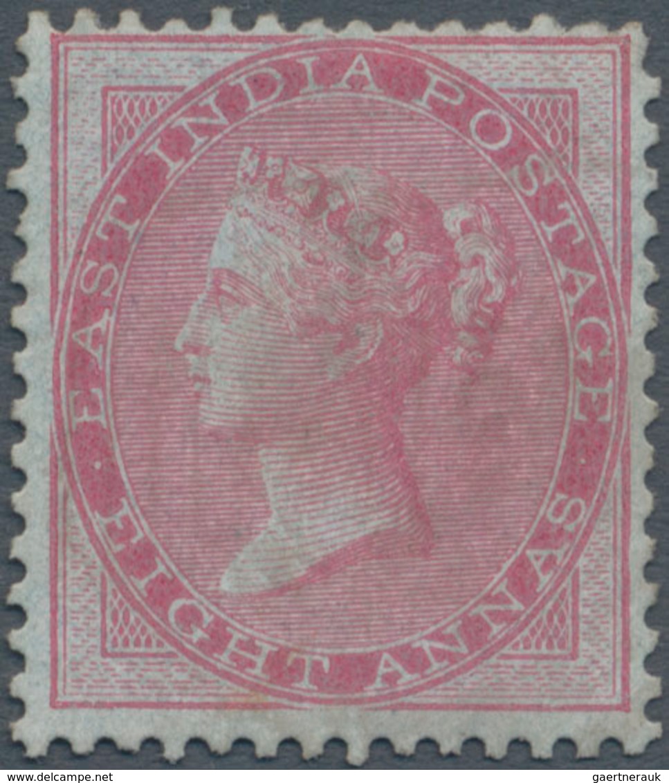 Indien: 1855 QV 8a. Carmine On Blue Glazed Paper, Unused Without Gum, Small Thin At Top And A Lttle - Andere & Zonder Classificatie