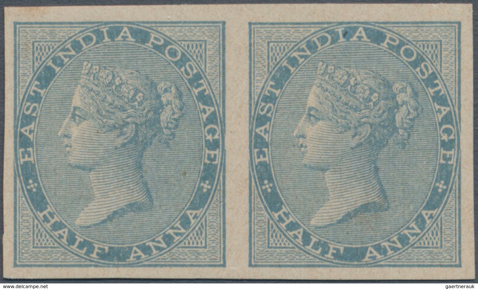 Indien: 1856 East India ½a. Pale Blue IMPERF PROOF PAIR On Wove Paper, Unused Without Gum As Produce - Sonstige & Ohne Zuordnung