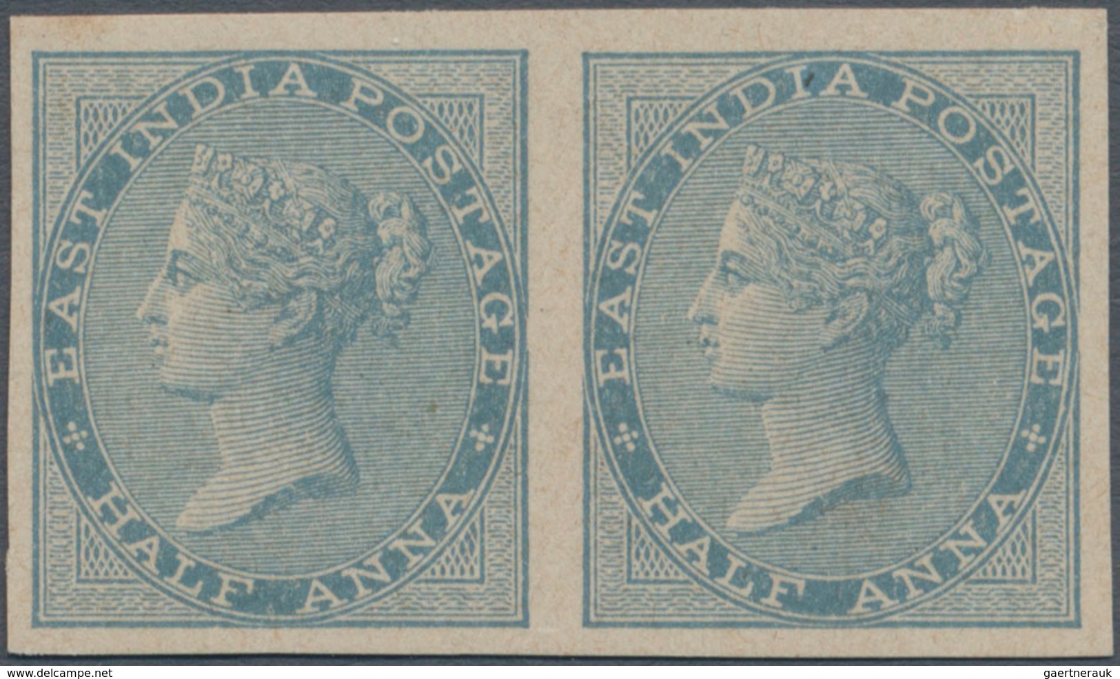 Indien: 1856 East India ½a. Pale Blue IMPERF PROOF PAIR On Wove Paper, Unused Without Gum As Produce - Other & Unclassified