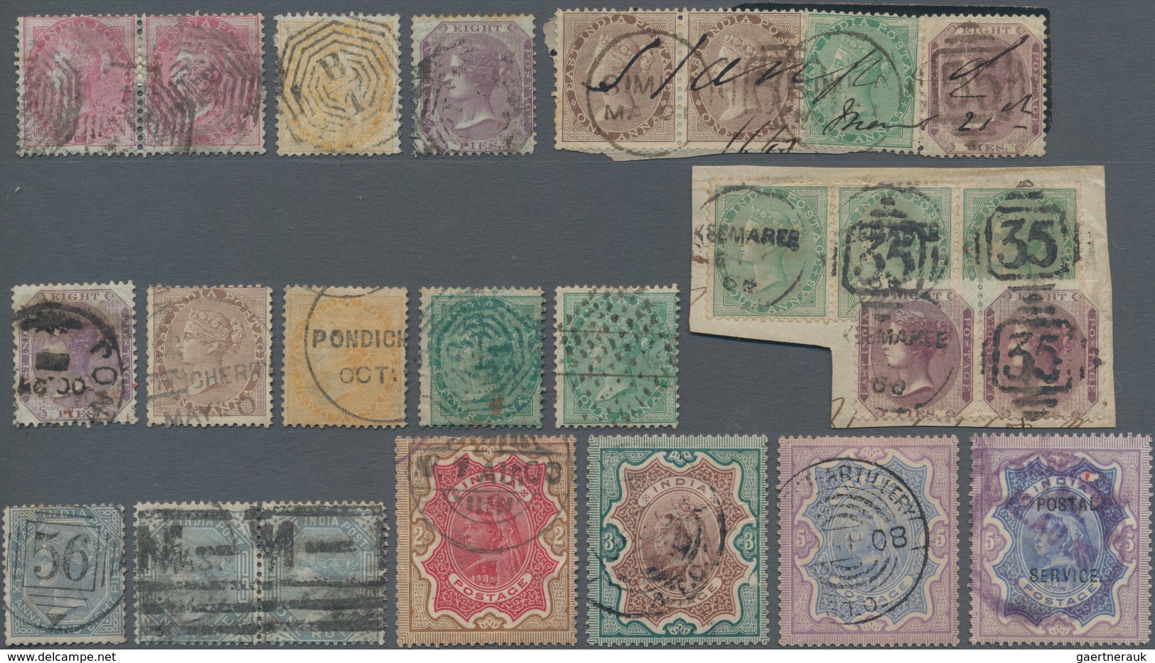 Indien: 1856-1895: Group Of 25 QV Stamps Used, From 1856 8a. Pair On Blued Paper To QV 1895 Rupee Va - Andere & Zonder Classificatie