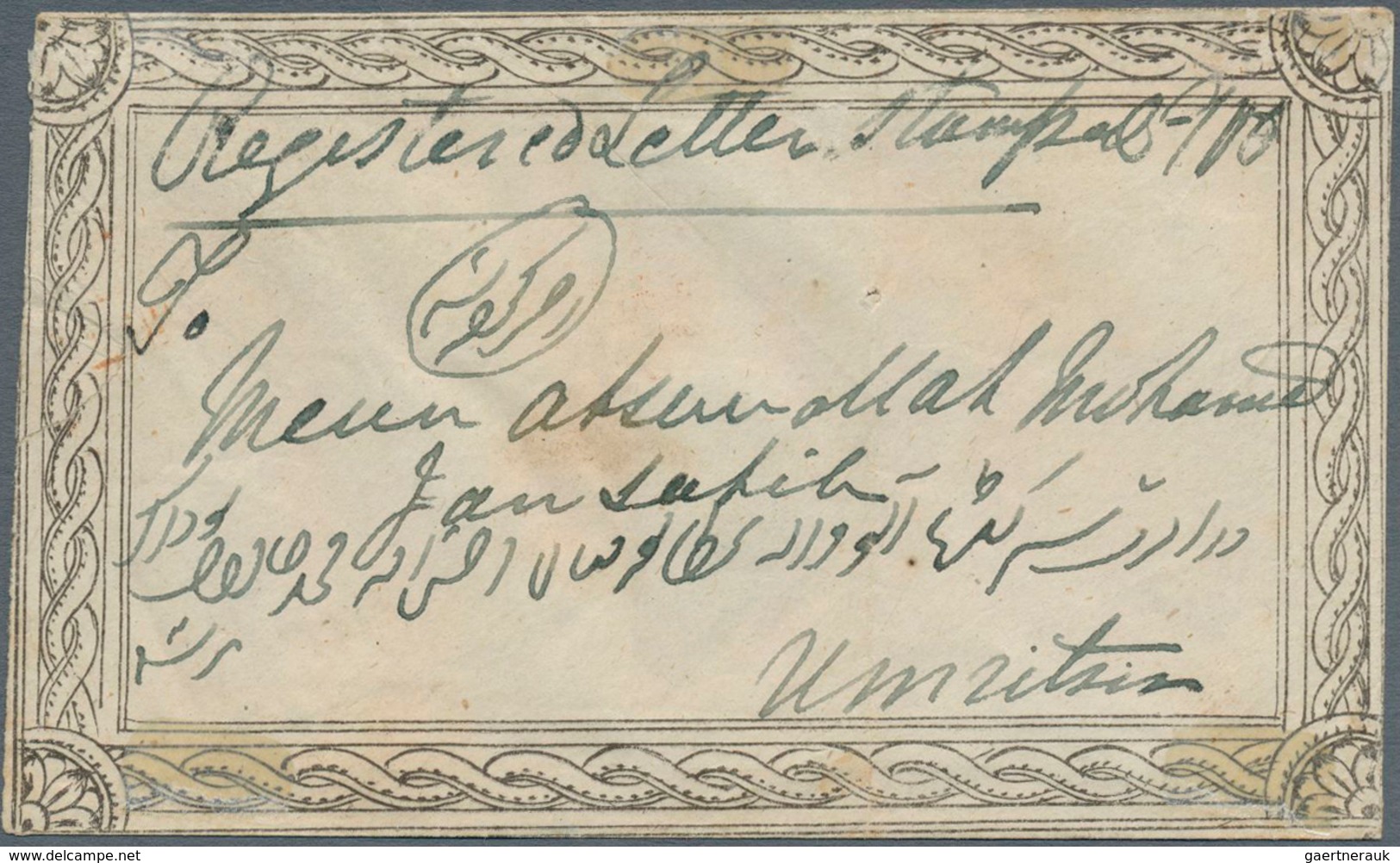 Indien: 1861 Small Ornamentic Envelope Used REGISTERED From Erinpoora To Umritsur, Franked On The Re - Sonstige & Ohne Zuordnung