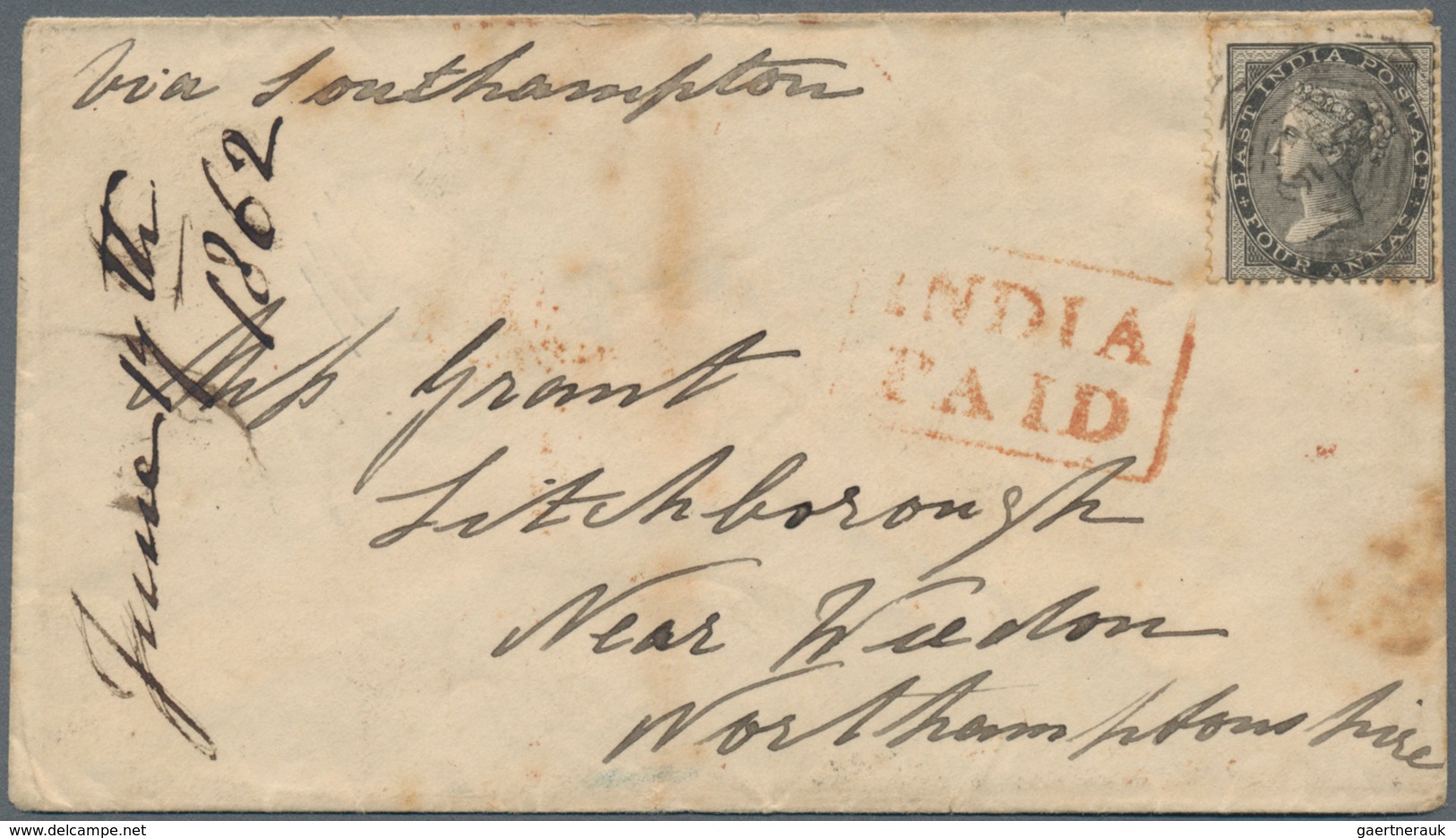 Indien: 1862/1872, Five Covers From A Correspondence To Weedon, GB Comprising Two Covers From AKYAB - Andere & Zonder Classificatie