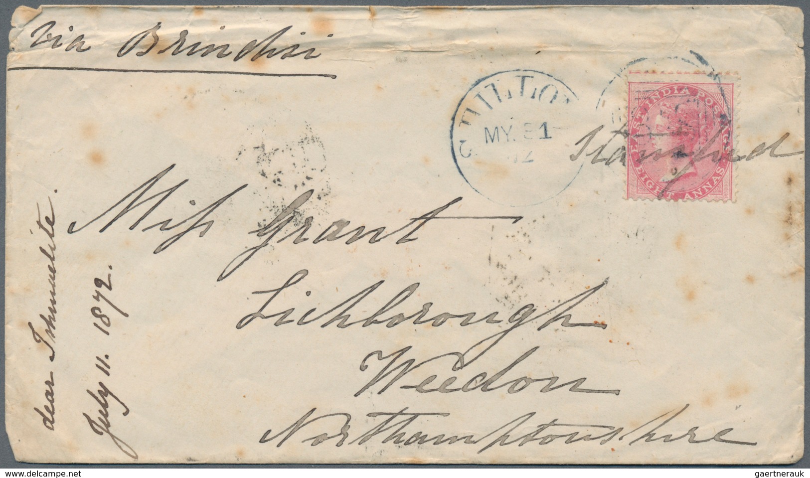 Indien: 1862/1872, five covers from a correspondence to Weedon, GB comprising two covers from AKYAB