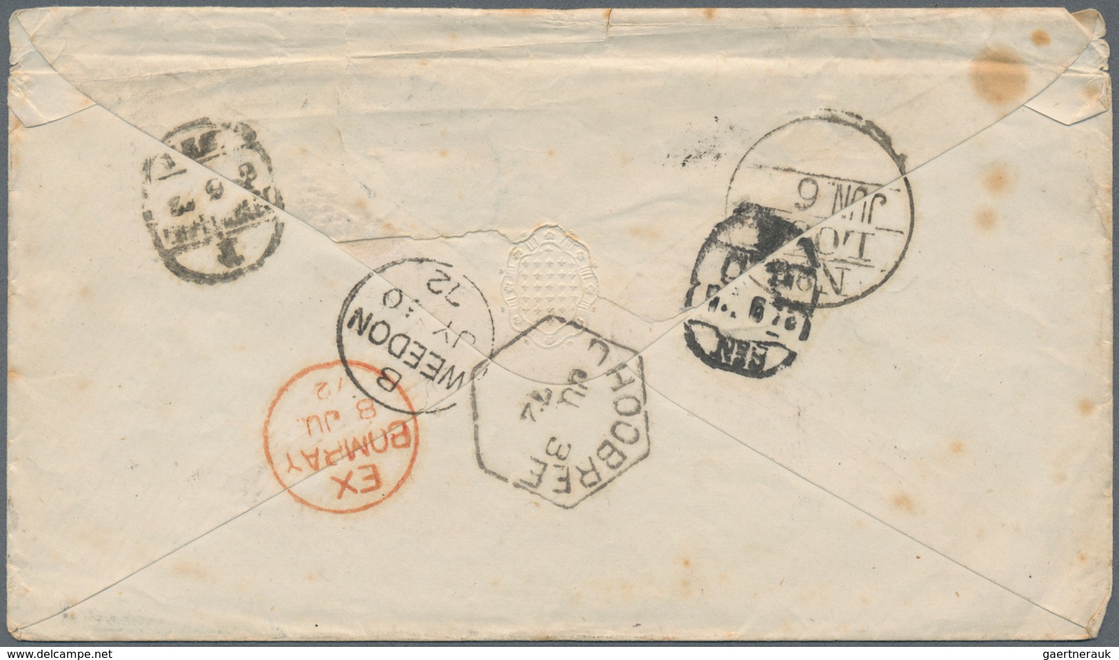 Indien: 1862/1872, five covers from a correspondence to Weedon, GB comprising two covers from AKYAB