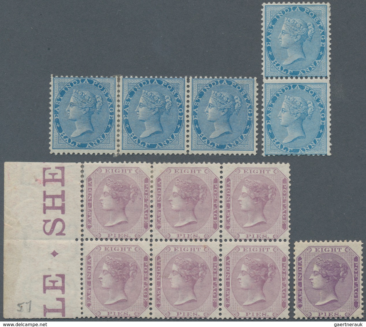 Indien: 1865-76 Group Of 43 East India Stamps Mint, 15 Different (denom. And Colour Shades), With 18 - Andere & Zonder Classificatie