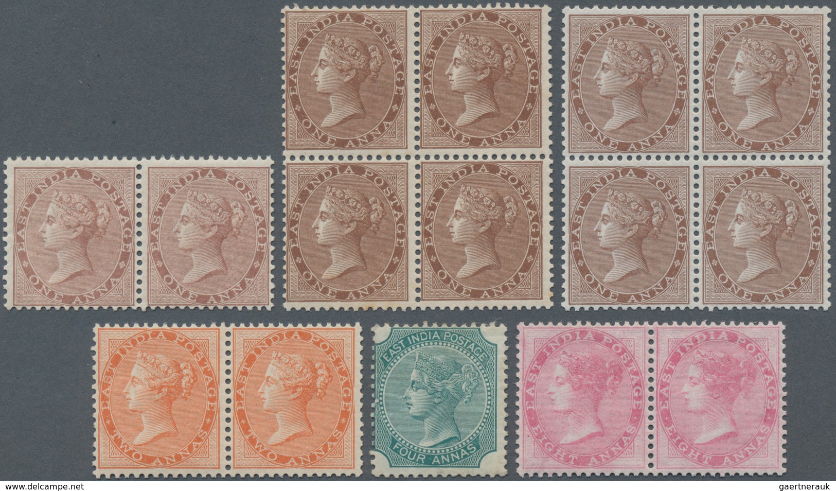 Indien: 1865-76 Group Of 43 East India Stamps Mint, 15 Different (denom. And Colour Shades), With 18 - Sonstige & Ohne Zuordnung