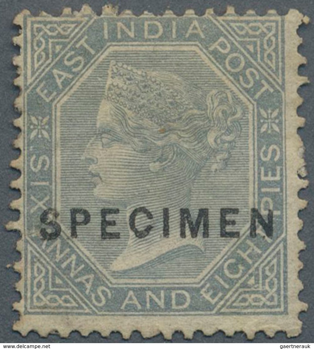 Indien: 1866 QV 6a8p. Slate Optd. "SPECIMEN" In Black, Unused Without Gum, With A Little Thin On Bac - Other & Unclassified