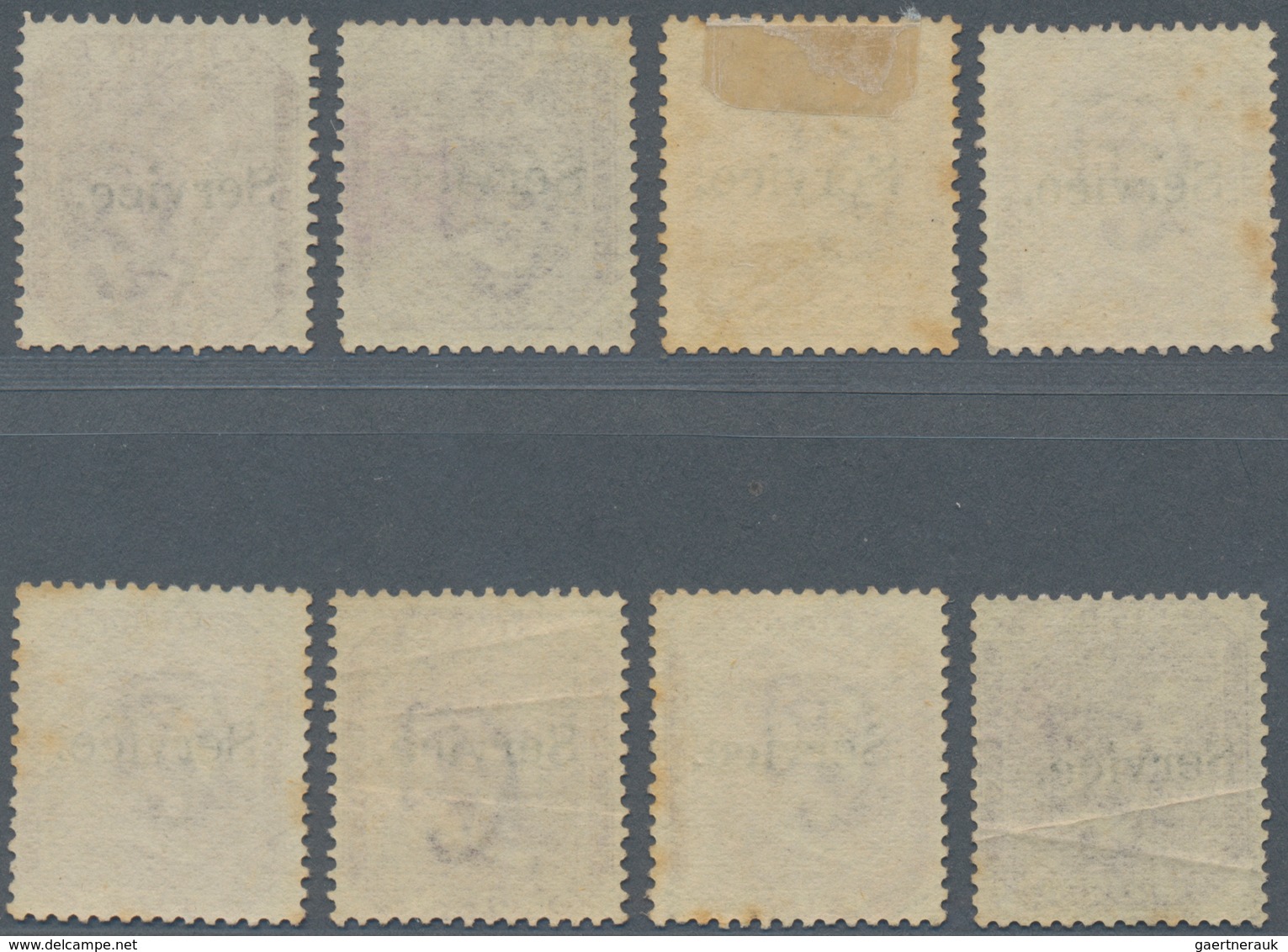 Indien: 1866 Eight Singles Of QV 8p. Optd. Small "Service.", With Various Colour Shades, All Used, F - Sonstige & Ohne Zuordnung