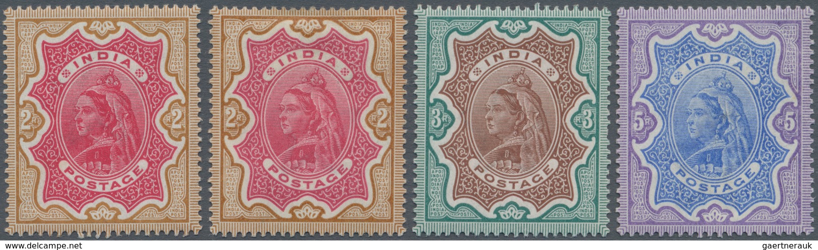 Indien: 1895, Complete Set Of QV 2r. Carmine & Yellow-brown To 5r., Mint Never Hinged, Plus 2r. Carm - Andere & Zonder Classificatie