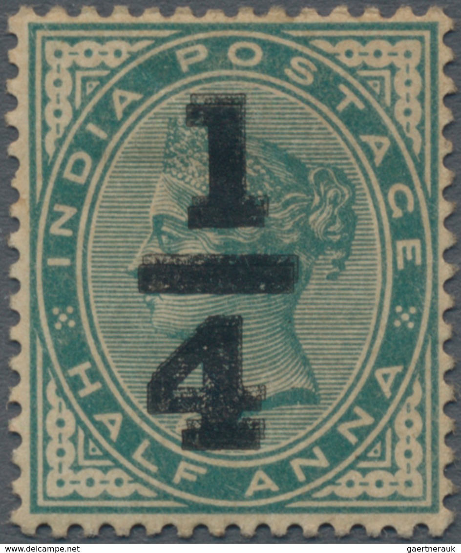 Indien: 1898 QV "1/4" On ½a. Green Showing Variety OVERPRINT DOUBLE, Mounted Mint With Large Part Or - Andere & Zonder Classificatie