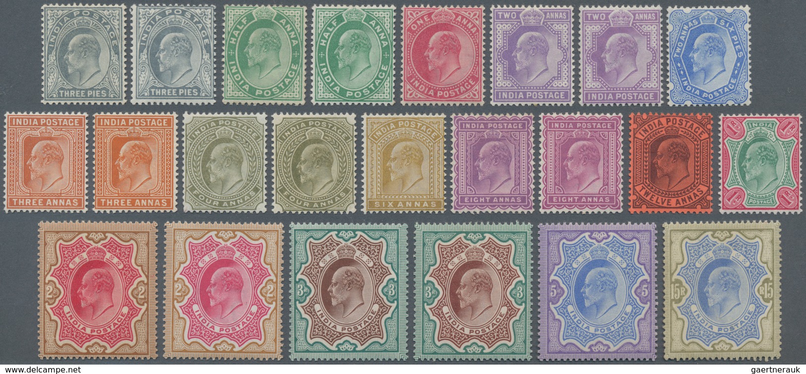 Indien: 1902-11 KEVII. Set To 5r. Plus 15r., With Add. 8 Colour Shades (= 23 Stamps), Mint Never Hin - Autres & Non Classés
