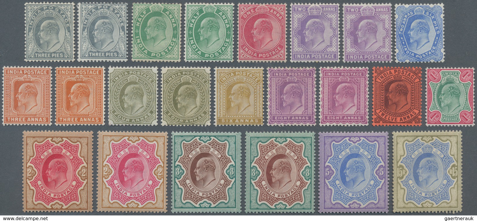 Indien: 1902-11 KEVII. Set To 5r. Plus 15r., With Add. 8 Colour Shades (= 23 Stamps), Mint Never Hin - Other & Unclassified