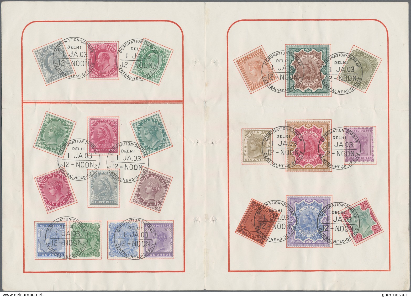 Indien: 1903, "CORONATION DURBAR", Folded Presentation Sheet Bearing 22 Adhesives (19 QV And Three K - Sonstige & Ohne Zuordnung