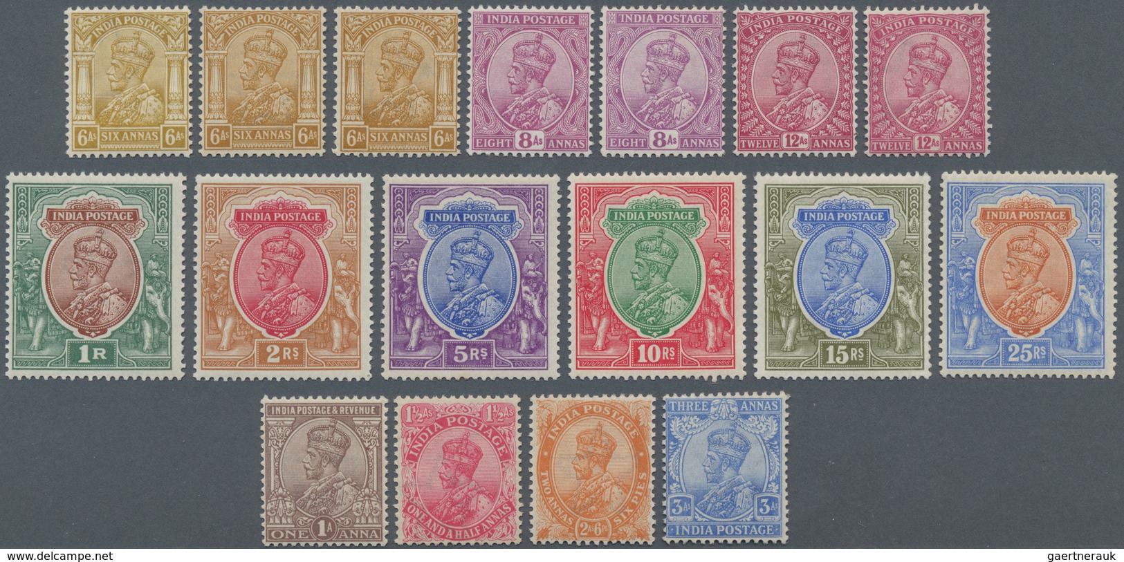 Indien: 1911-23 KGV. Complete Set On Paper Wmkd. Single Star, Including Colour Shades, "Rs" Flaw On - Sonstige & Ohne Zuordnung