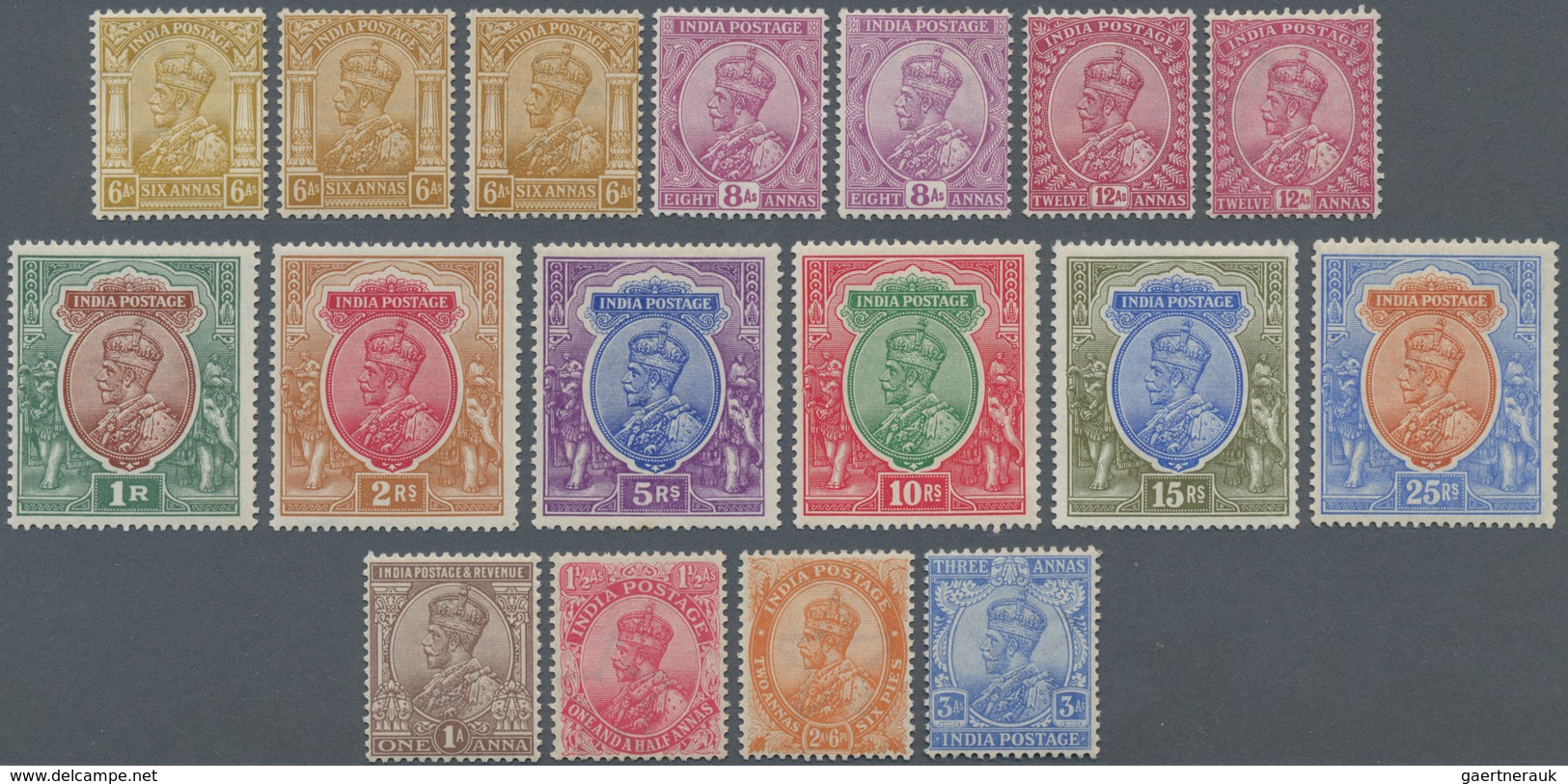 Indien: 1911-23 KGV. Complete Set On Paper Wmkd. Single Star, Including Colour Shades, "Rs" Flaw On - Other & Unclassified