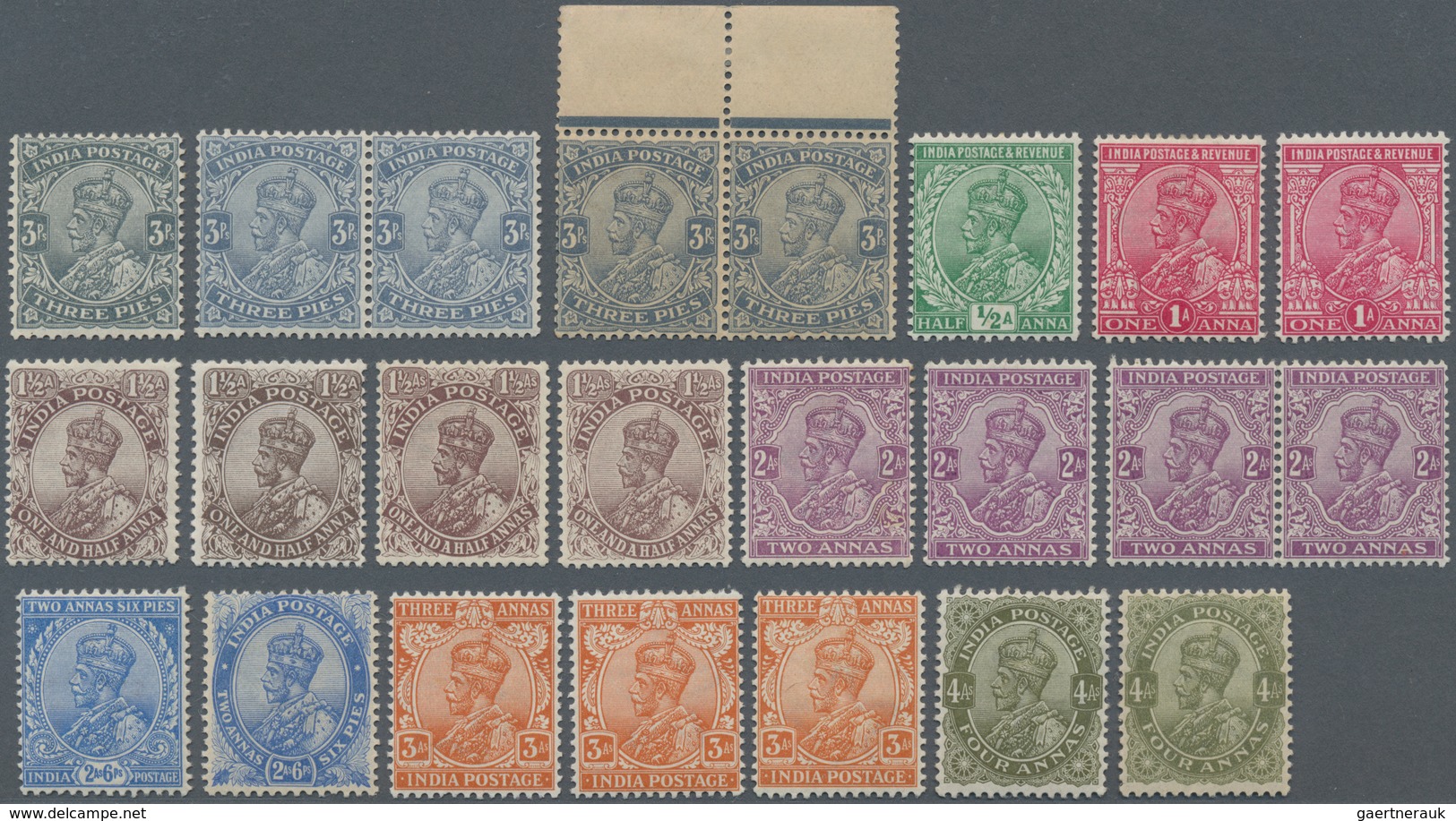 Indien: 1911-23 KGV. Complete Set On Paper Wmkd. Single Star, Including Colour Shades, "Rs" Flaw On - Andere & Zonder Classificatie
