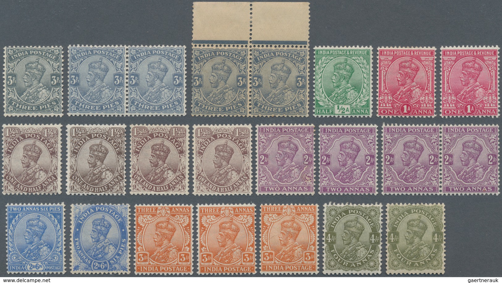 Indien: 1911-23 KGV. Complete Set On Paper Wmkd. Single Star, Including Colour Shades, "Rs" Flaw On - Other & Unclassified