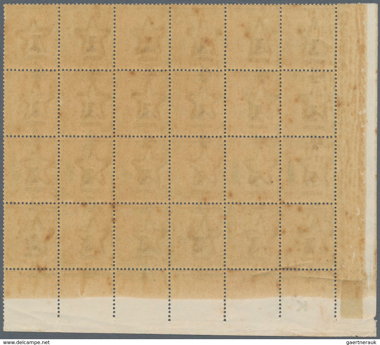 Indien: 1922 KGV. ¼ On ½a. Green, Bottom Left Corner Block Of 28 With OVERPRINT INVERTED, Plus Botto - Andere & Zonder Classificatie