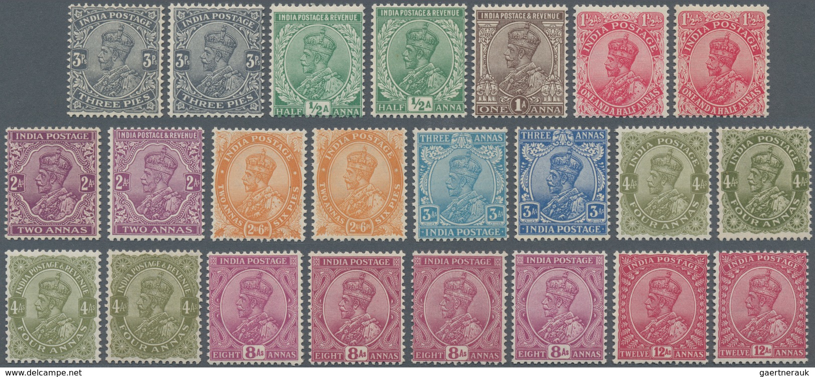 Indien: 1926-36, More Than Complete Sets Of KGV. Issues Showing Wmk Mult Star, Including Colour Shad - Sonstige & Ohne Zuordnung