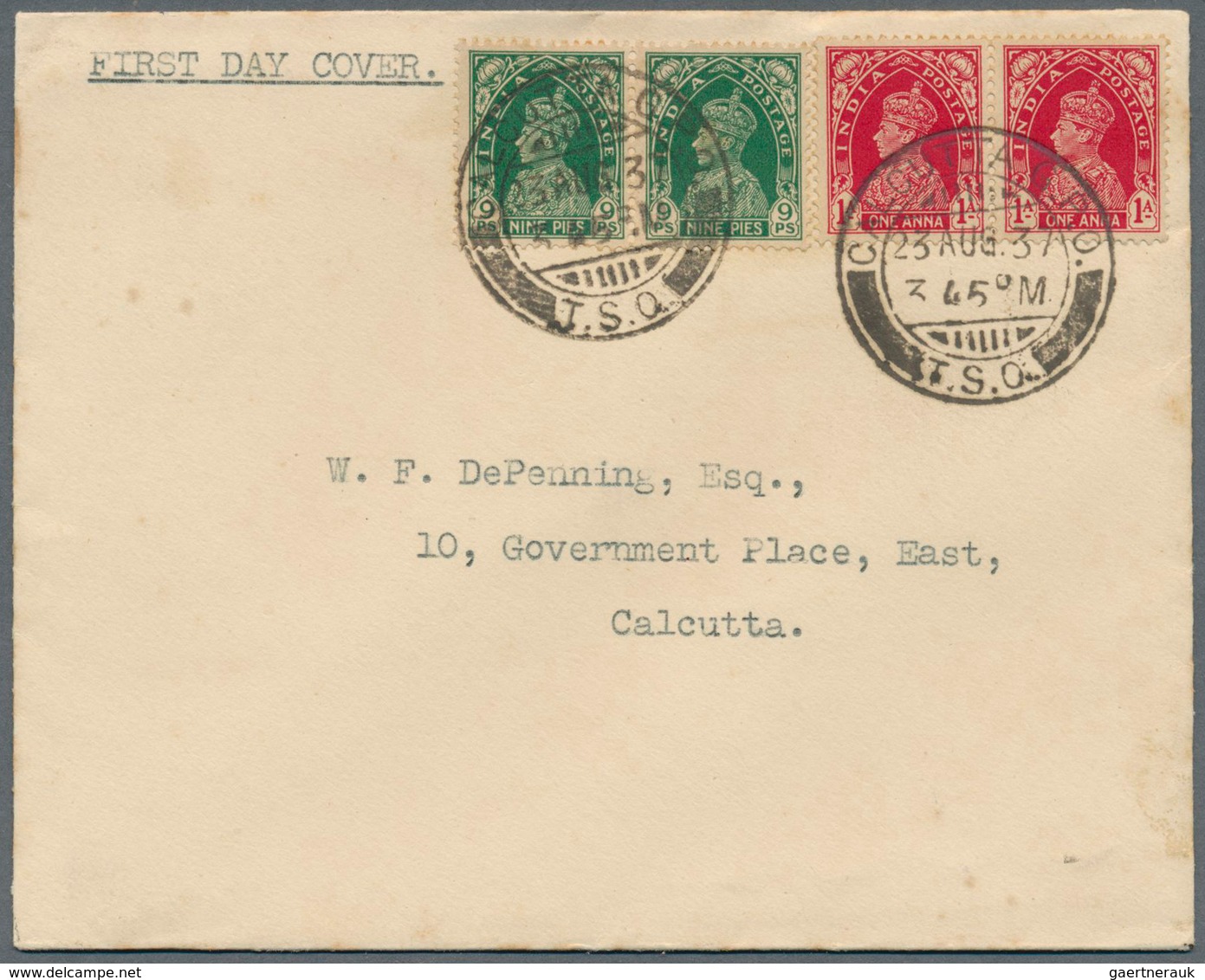 Indien: 1937, Definitives KGVI, Lot Of Six F.d.c.: Nos. 249/50 Horiz. Pair "CALCUTTA 23 AUG 37" And - Other & Unclassified