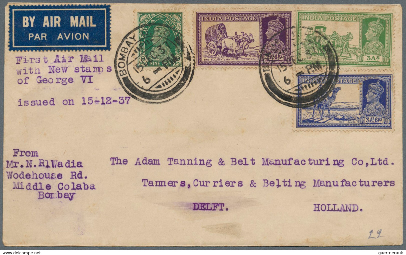 Indien: 1937, Definitives KGVI, Lot Of Six F.d.c.: Nos. 249/50 Horiz. Pair "CALCUTTA 23 AUG 37" And - Andere & Zonder Classificatie