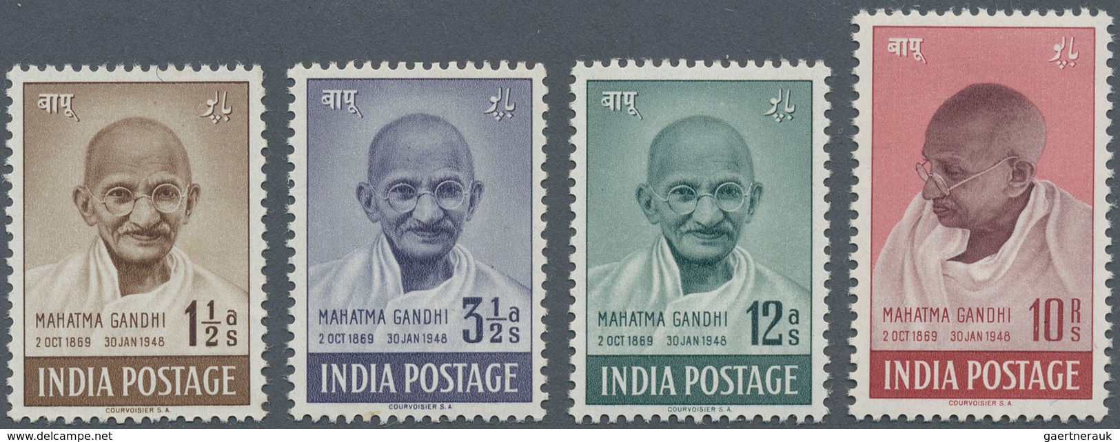 Indien: 1948, GANDHI Complete Set, Mint Never Hinged, With Some Gum Faults. Please Inspect Carefully - Andere & Zonder Classificatie