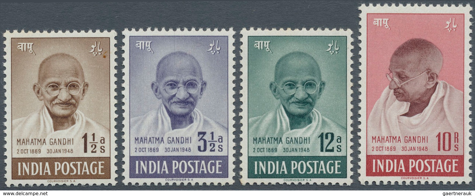 Indien: 1948 GANDHI Complete Set, Mint Never Hinged, Small Values With Minor Imperfections As Few To - Sonstige & Ohne Zuordnung