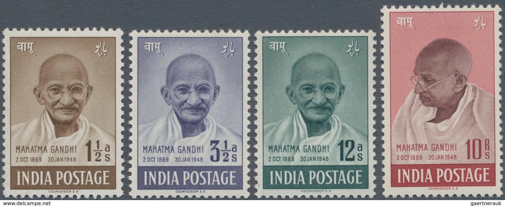 Indien: 1948 GANDHI Complete Set Of Four, Mint Never Hinged, Fresh And Fine. - Andere & Zonder Classificatie