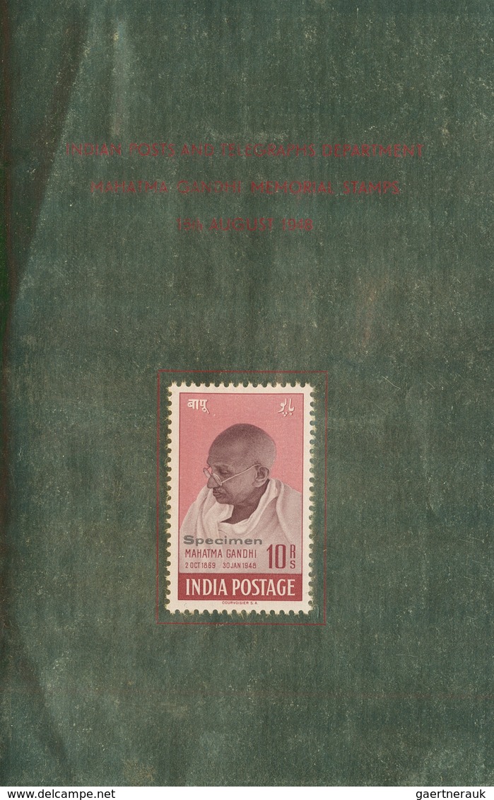 Indien: 1948 GANDHI Complete Set Of Four, Overprinted "SPECIMEN", Adhered To Gold Leaves Of Black Ve - Sonstige & Ohne Zuordnung