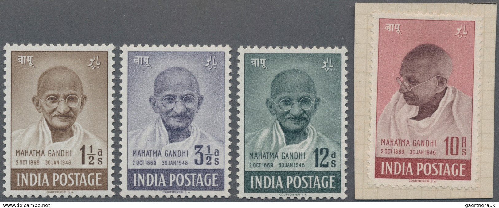 Indien: 1948, 1st Anniversary Of Independence (Gandhi Memorial Issue), Complete Set Of Four Values, - Andere & Zonder Classificatie