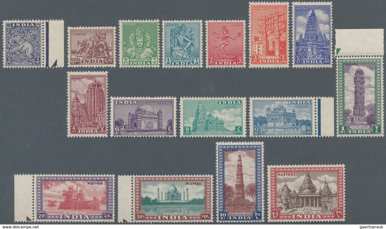 Indien: 1949 Archeological Complete Set Of 16, Mint Never Hinged, Fresh And Very Fine. - Sonstige & Ohne Zuordnung