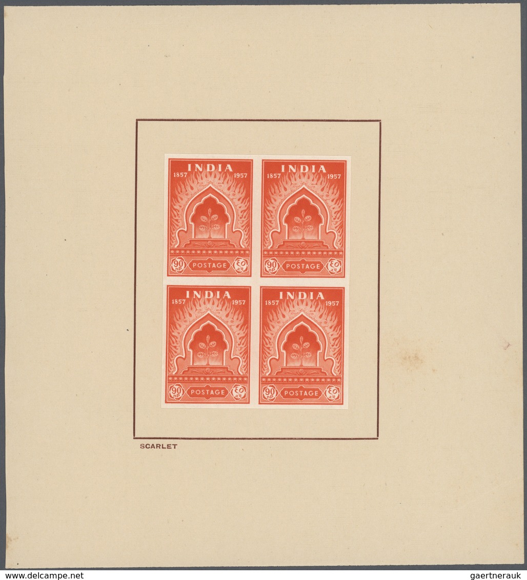 Indien: 1957 Mutiny Centenary 90n.p., Imperforated Colour Trials On Watermarked Paper, Four Blocks O - Other & Unclassified