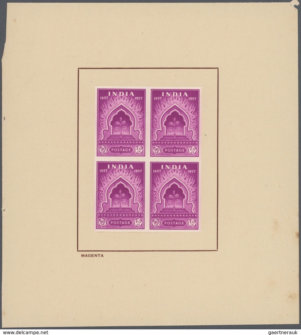 Indien: 1957 Mutiny Centenary 90n.p., Imperforated Colour Trials On Watermarked Paper, Four Blocks O - Other & Unclassified