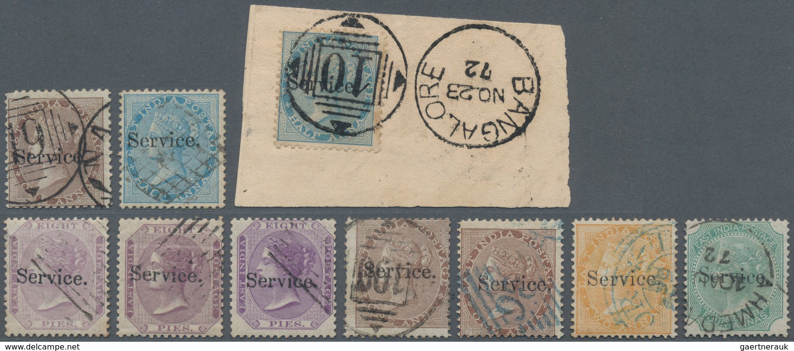 Indien - Dienstmarken: 1866-72 Set Of 10 East India Stamps Bearing Small Ovpt. "Service.", With 1a. - Official Stamps