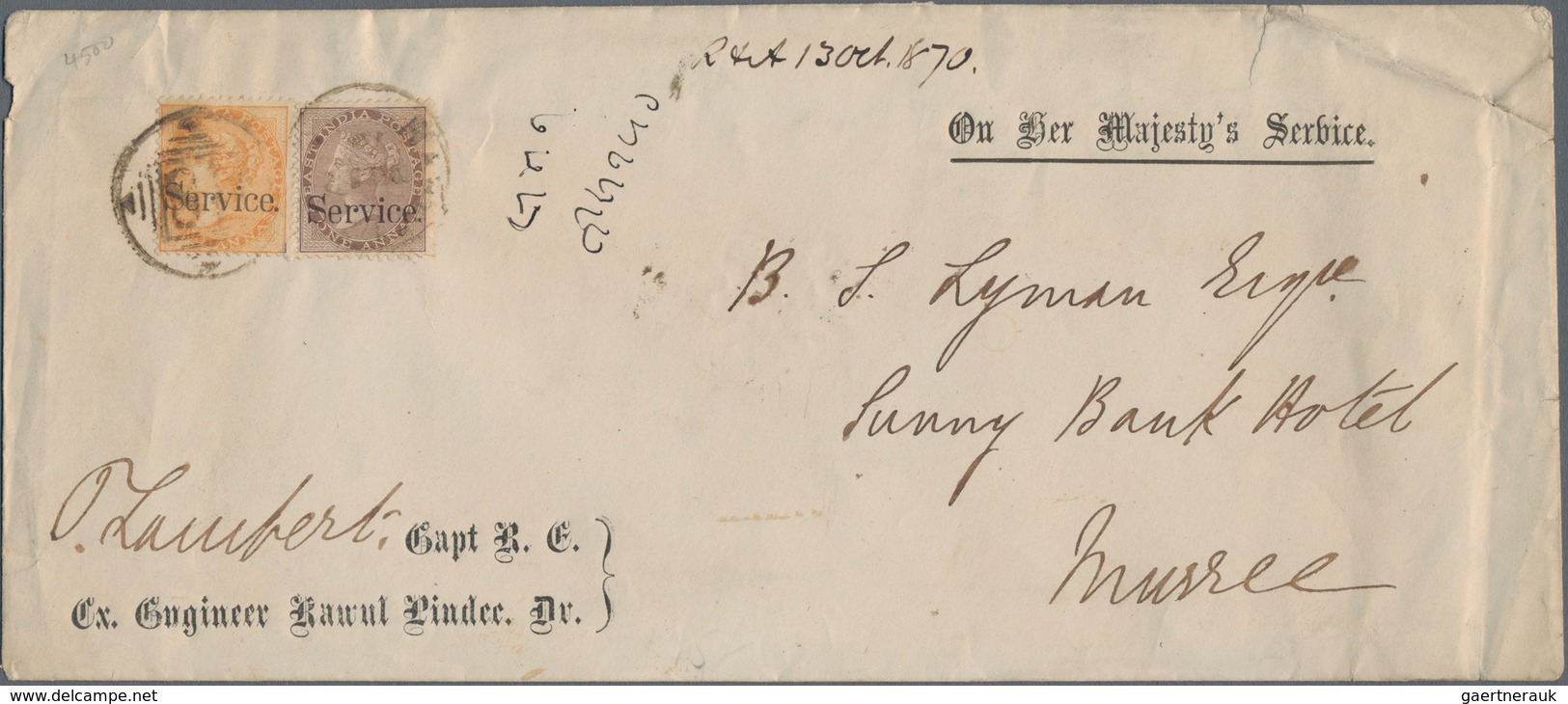 Indien - Dienstmarken: 1870 Official 'O.H.M.S.' Envelope Used From Rawalpindi (now Pakistan) To Murr - Dienstmarken