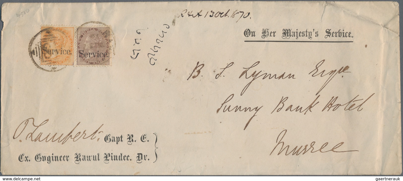Indien - Dienstmarken: 1870 Official 'O.H.M.S.' Envelope Used From Rawalpindi (now Pakistan) To Murr - Official Stamps