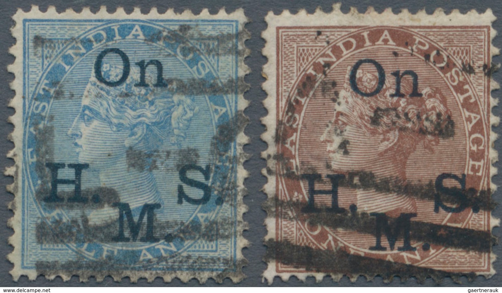 Indien - Dienstmarken: 1874-82 Officials ½a. Blue And 1a. Brown Both With "On H.M.S." Overprint (Typ - Dienstmarken
