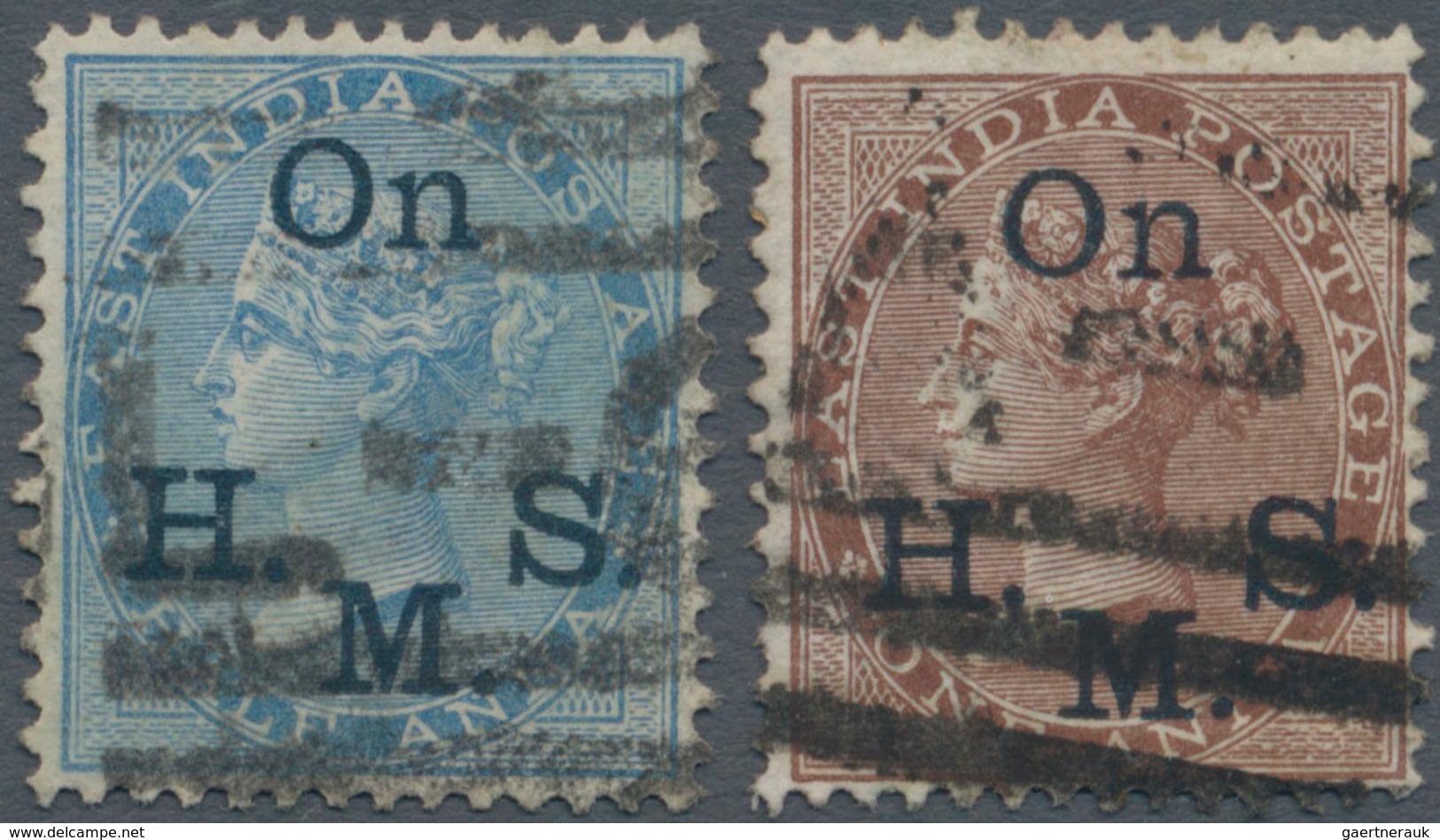 Indien - Dienstmarken: 1874-82 Officials ½a. Blue And 1a. Brown Both With "On H.M.S." Overprint (Typ - Official Stamps