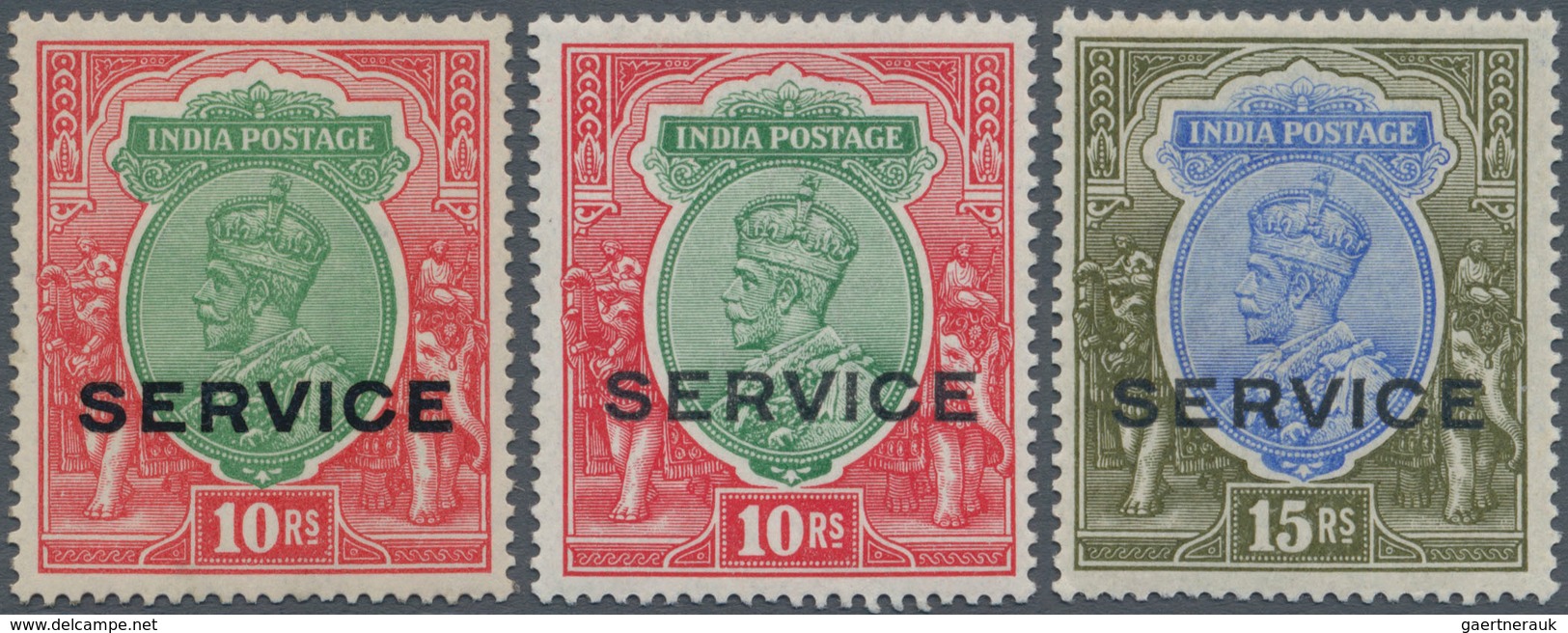 Indien - Dienstmarken: 1912-23 KGV. Officials 10r.(x2) And 15r., Wmk Single Star, One 10r. Mint Neve - Francobolli Di Servizio