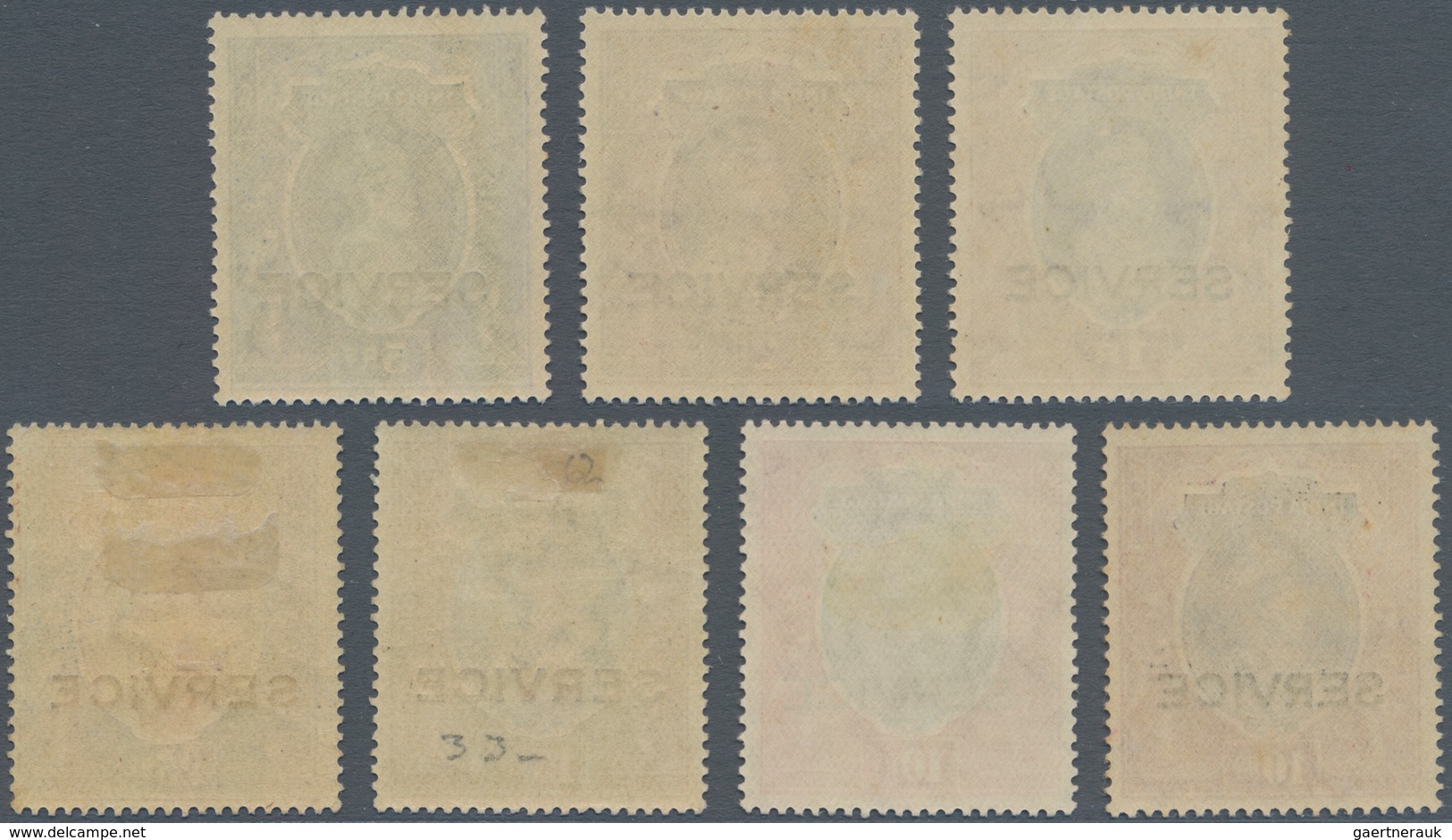 Indien - Dienstmarken: 1913-39 Seven High Values Mint, Surcharged "SERVICE", With 1913 KGV. 15r. And - Dienstzegels