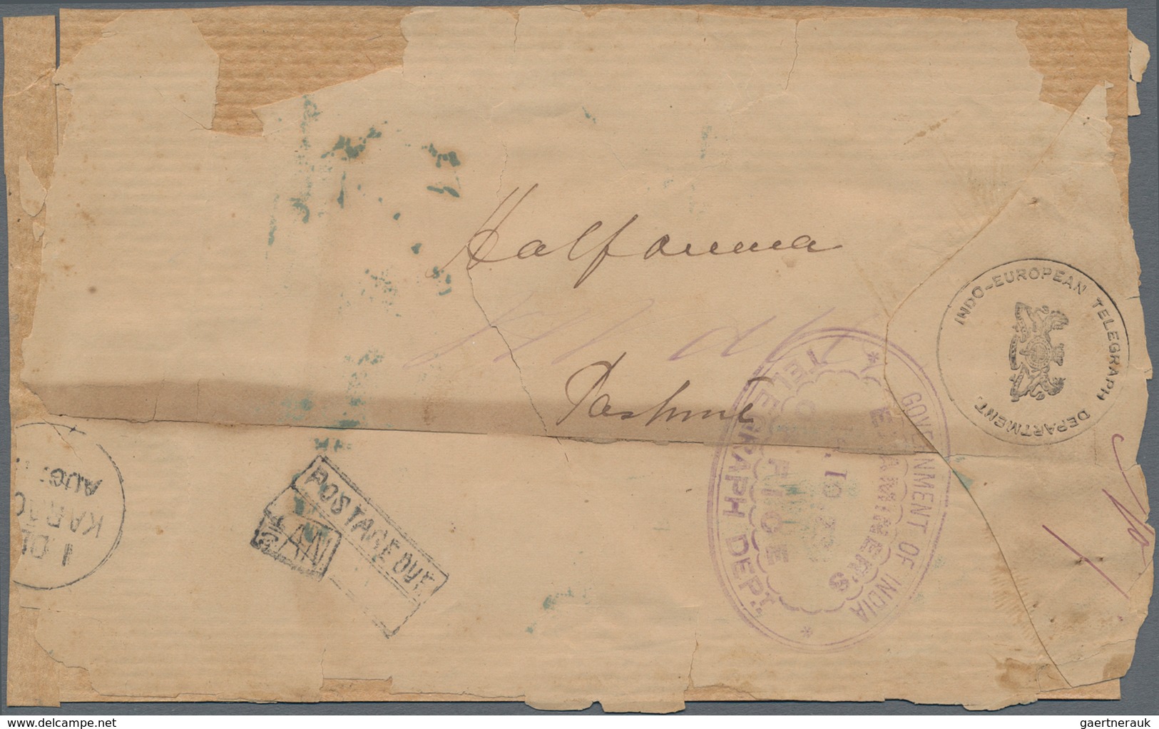 Indien - Used Abroad: OMAN-GUADUR 1874: Official "O.H.M.S." Envelope From The 'Indo-European Telegra - Other & Unclassified