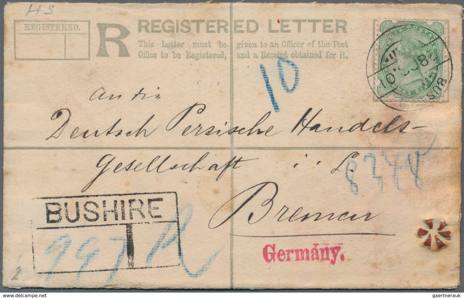 Indien - Used Abroad: PERSIA 1901: Indian Postal Stationery Registered Envelope 2a. Ultramarine Used - Sonstige & Ohne Zuordnung