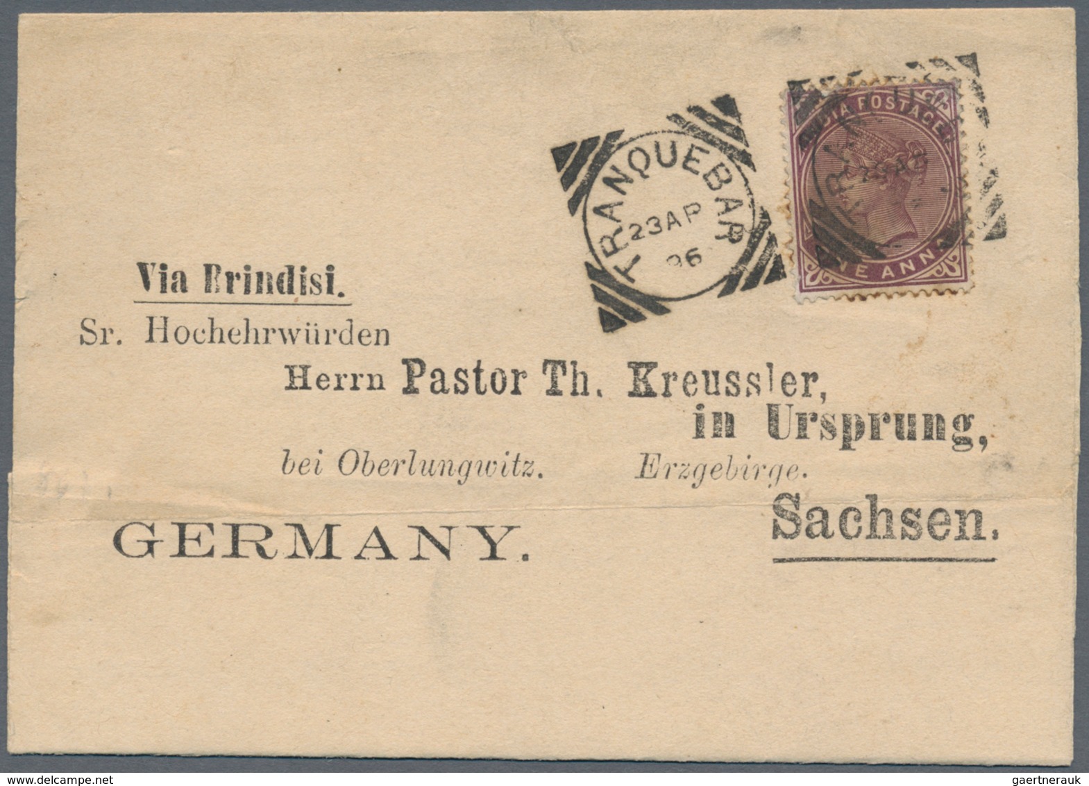 Indien - Used Abroad: Former Danish Possession, 1896 TRANQUEBAR: Indian QV Postal Stationery Envelop - Altri & Non Classificati