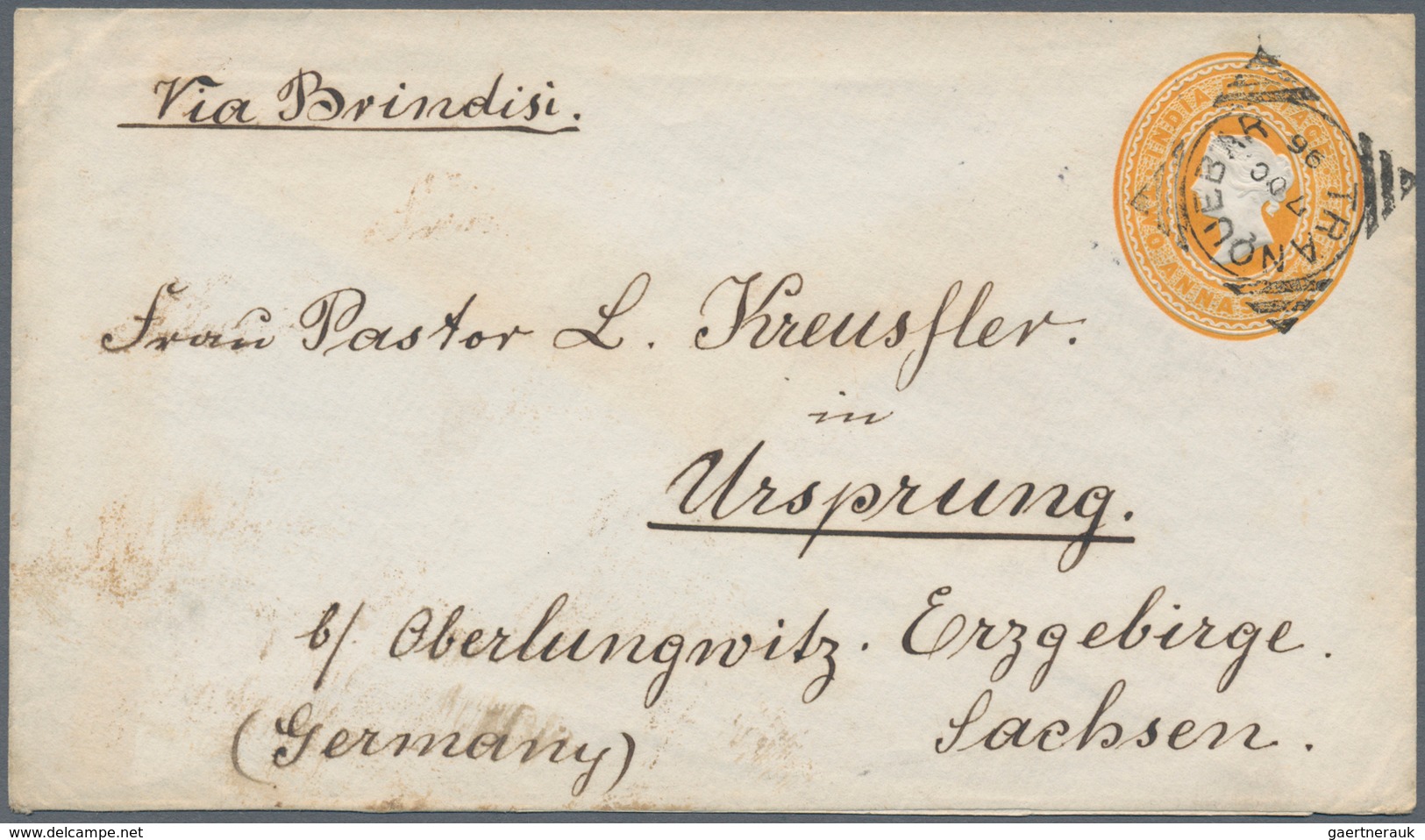 Indien - Used Abroad: Former Danish Possession, 1896 TRANQUEBAR: Indian QV Postal Stationery Envelop - Andere & Zonder Classificatie